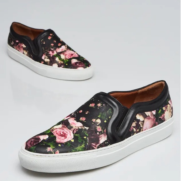 GIVENCHY Black/Pink Floral Print Leather Skate Slip-On Sneakers Size - Picture 1 of 7
